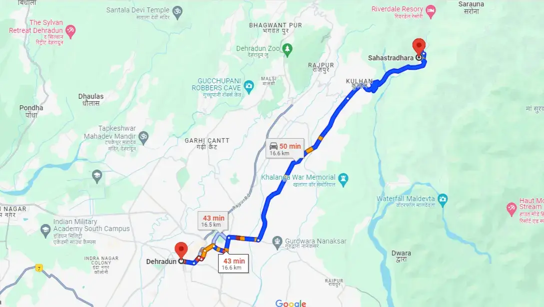 sahastradhara distance 